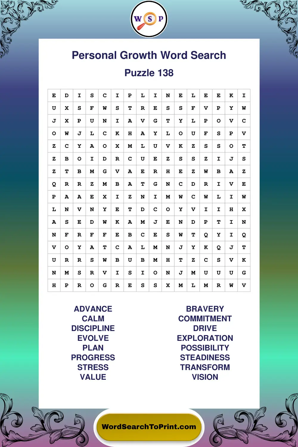 Personal Growth Word Search Puzzle 138