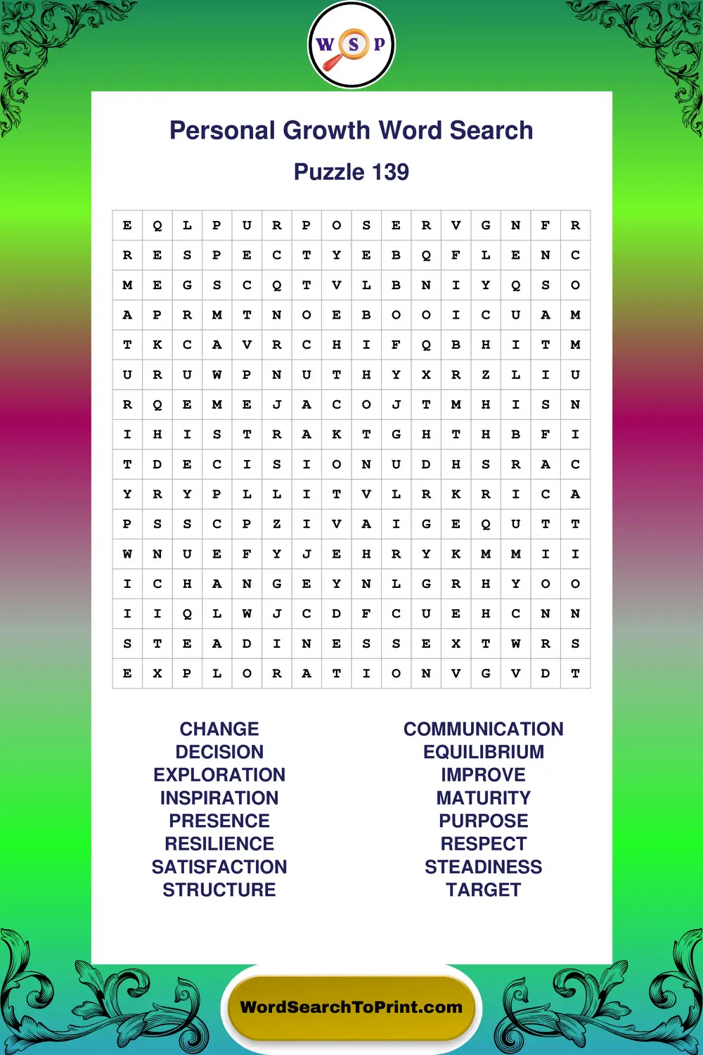 Personal Growth Word Search Puzzle 139