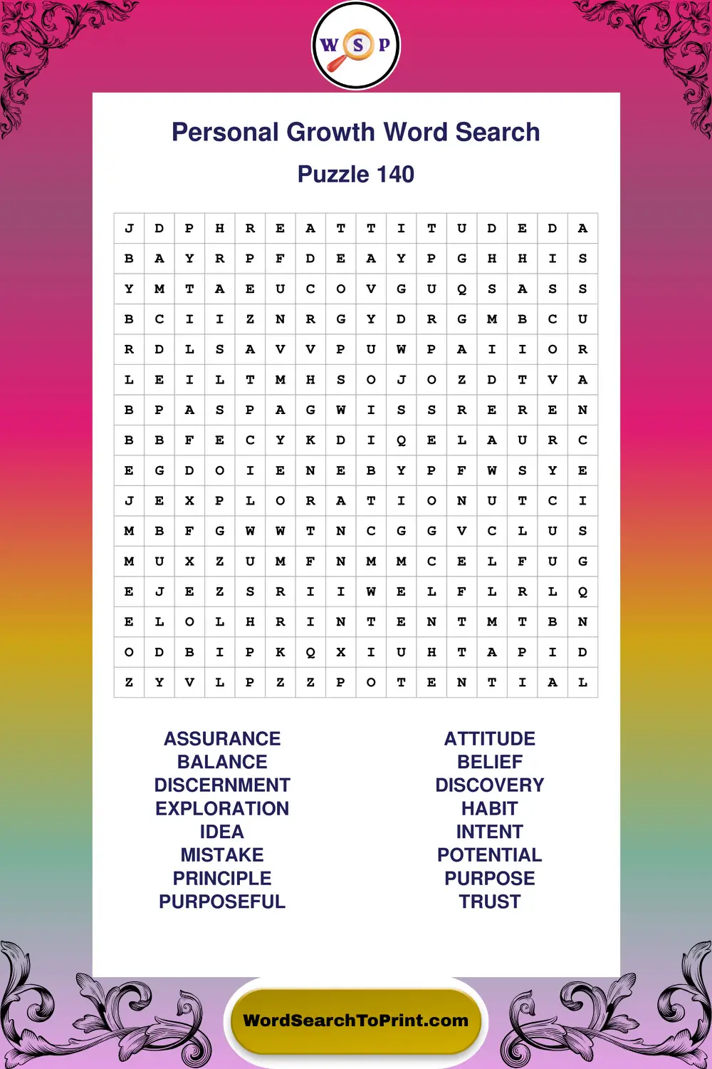 Personal Growth Word Search Puzzle 140