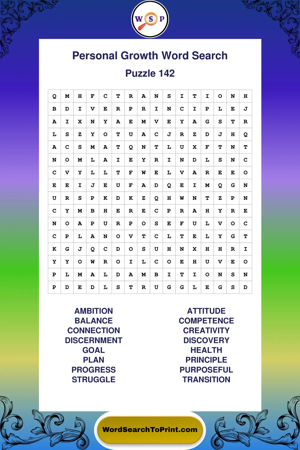 Personal Growth Word Search Puzzle 142