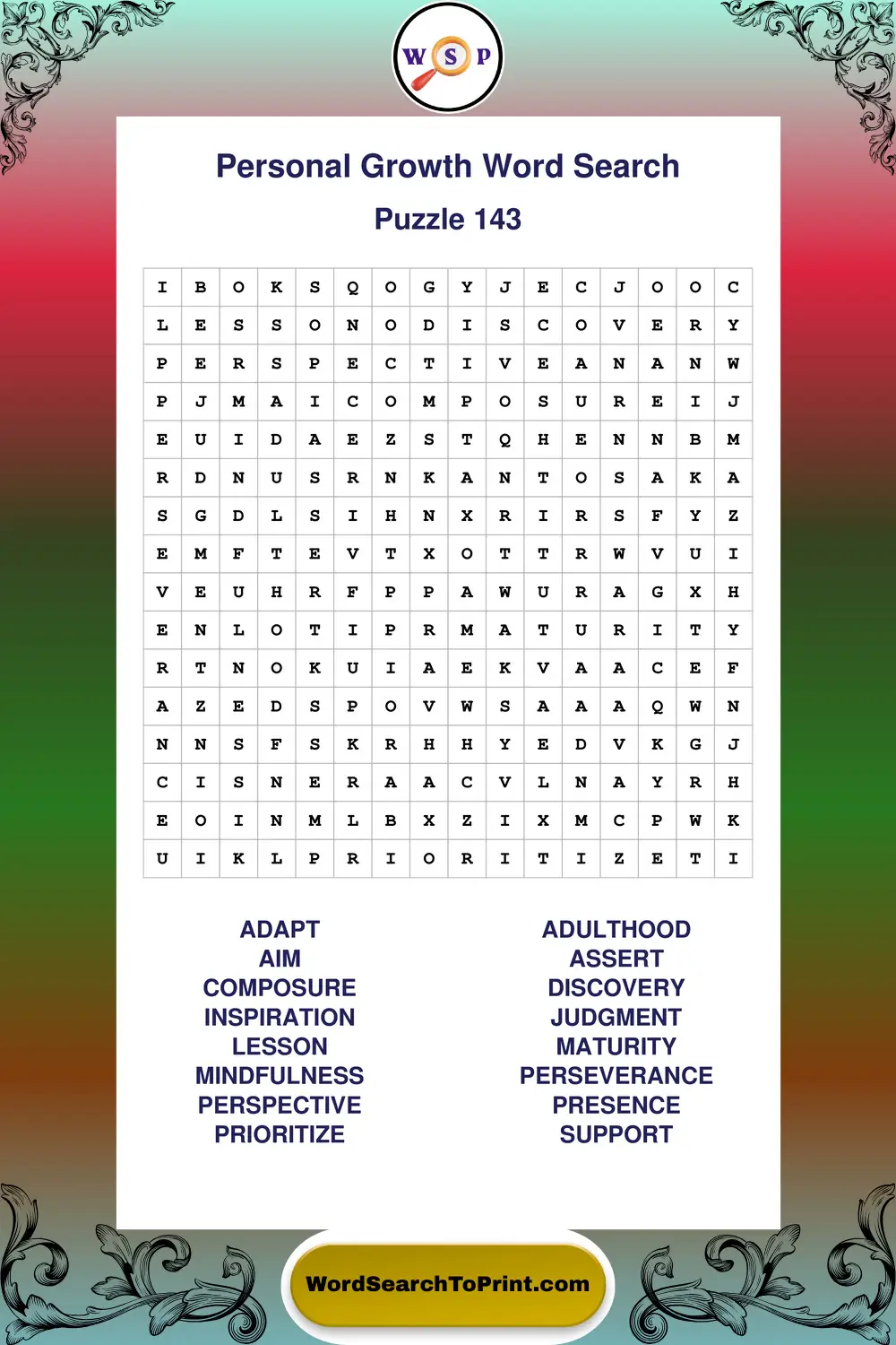 Personal Growth Word Search Puzzle 143