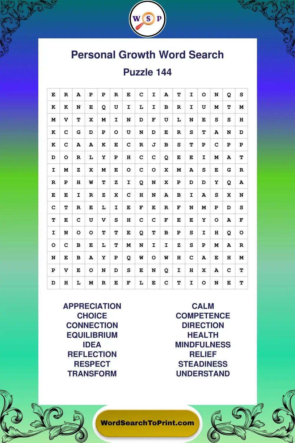 Personal Growth Word Search Puzzle 144