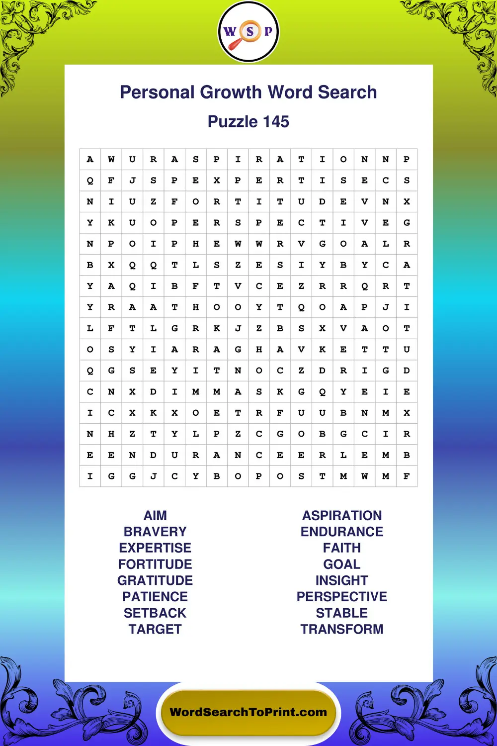 Personal Growth Word Search Puzzle 145