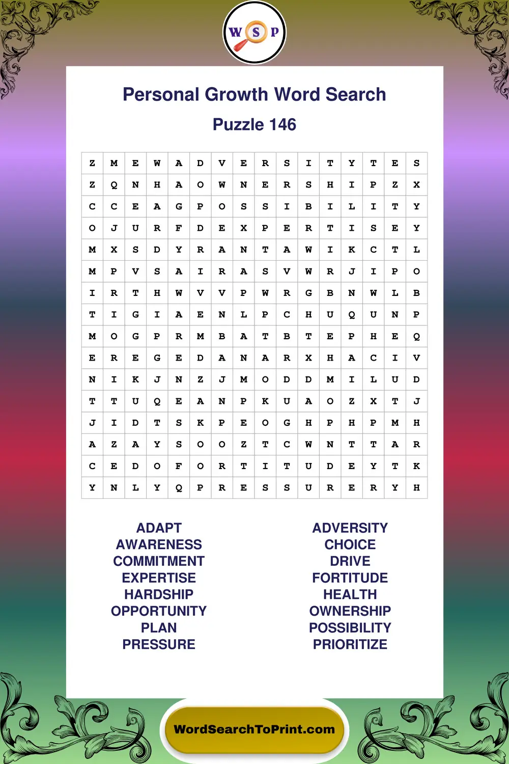 Personal Growth Word Search Puzzle 146