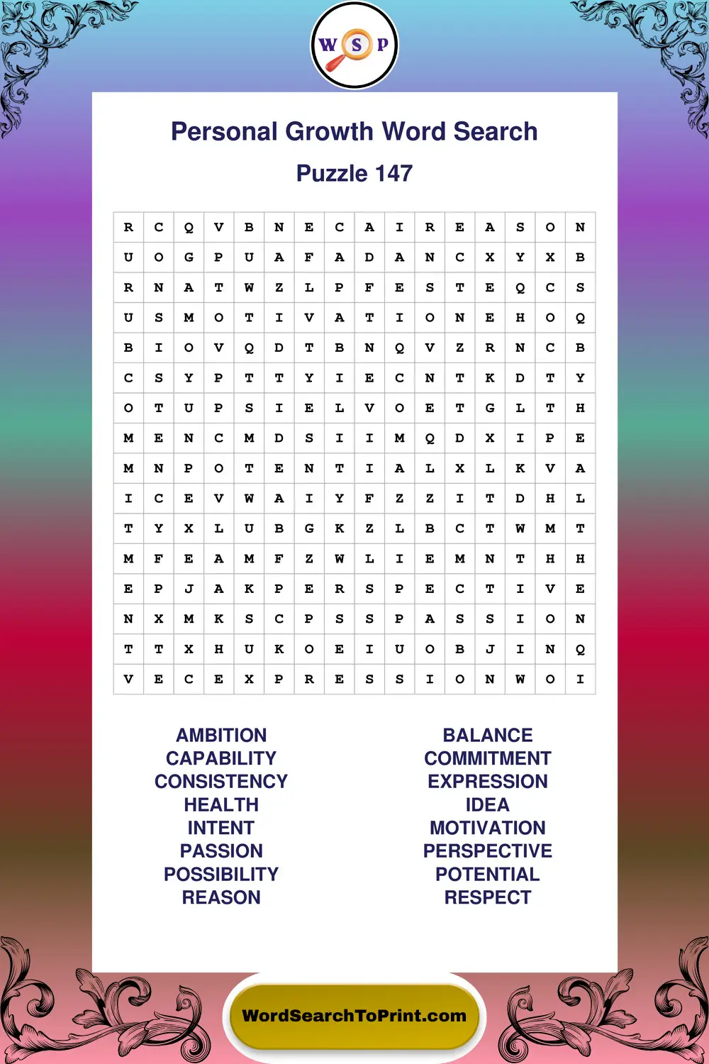 Personal Growth Word Search Puzzle 147