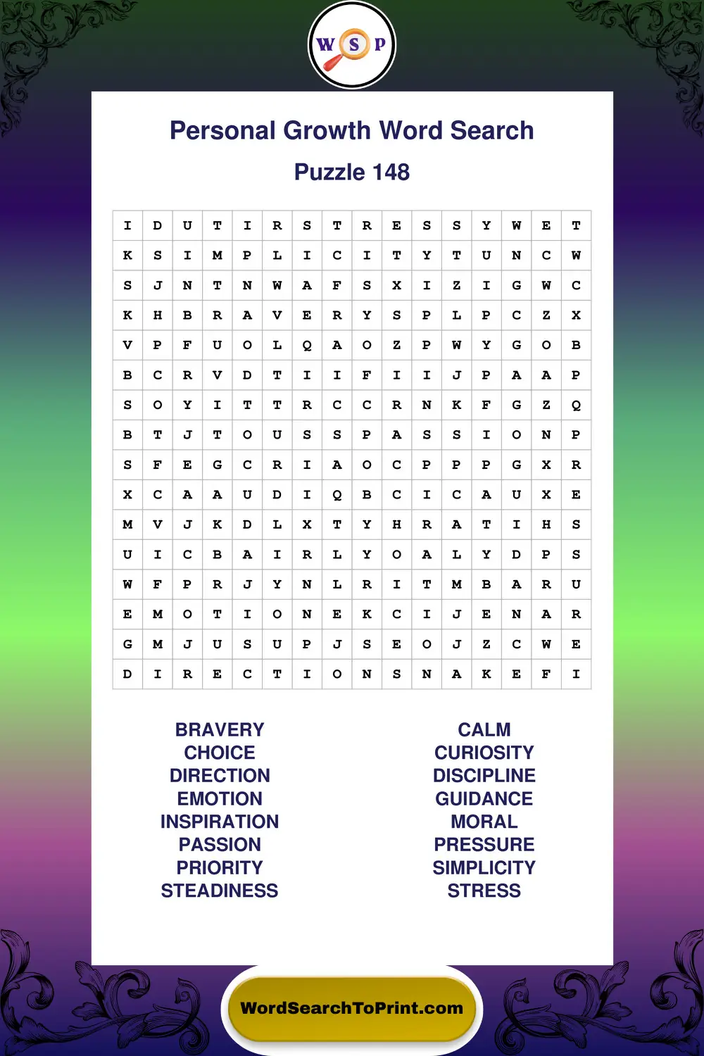 Personal Growth Word Search Puzzle 148