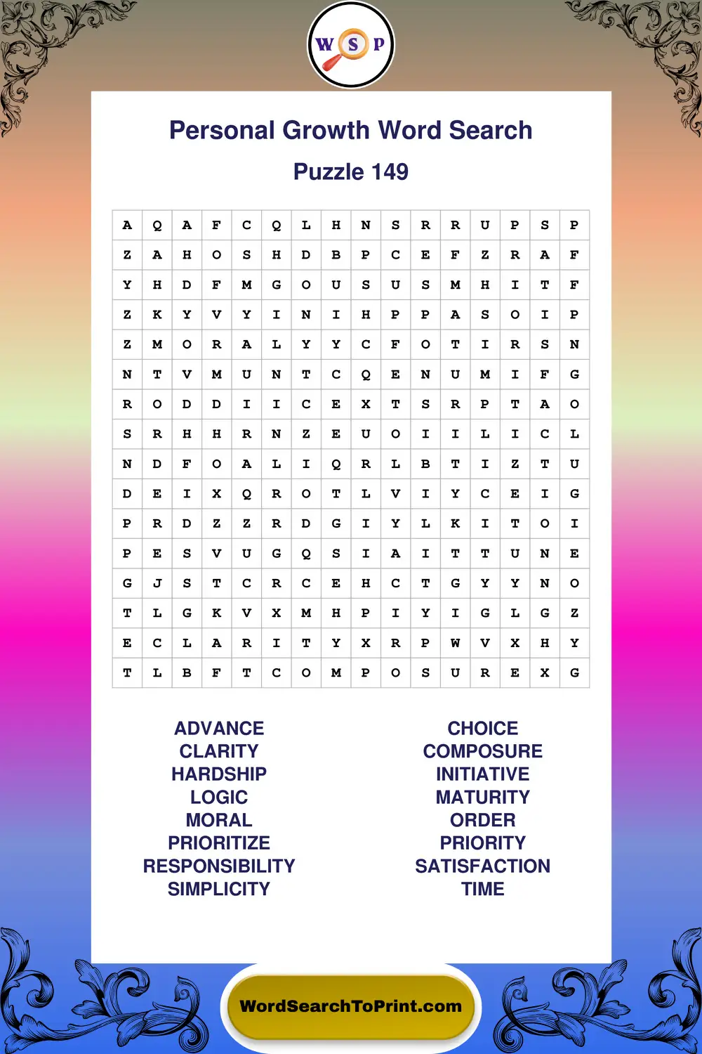 Personal Growth Word Search Puzzle 149