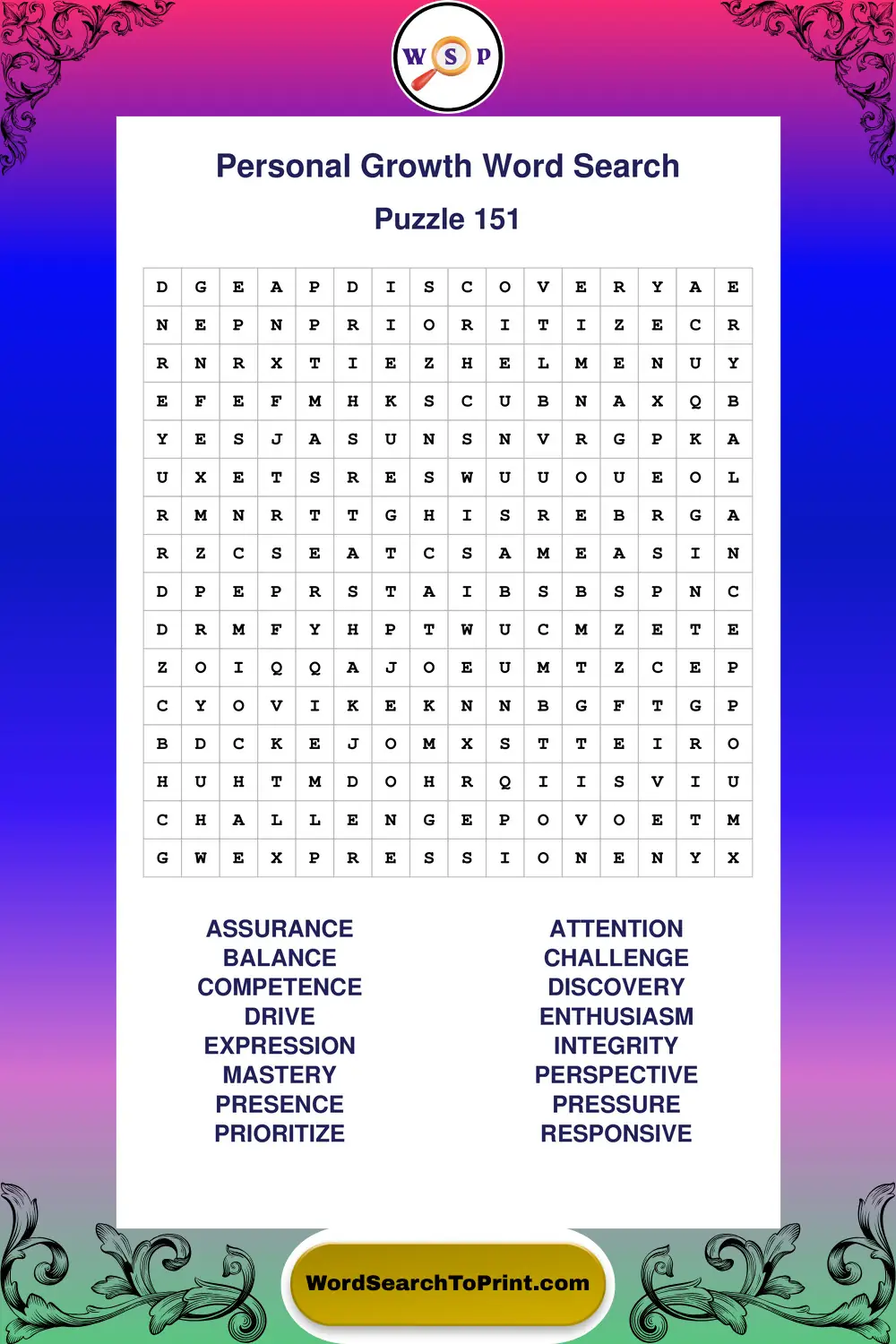 Personal Growth Word Search Puzzle 151