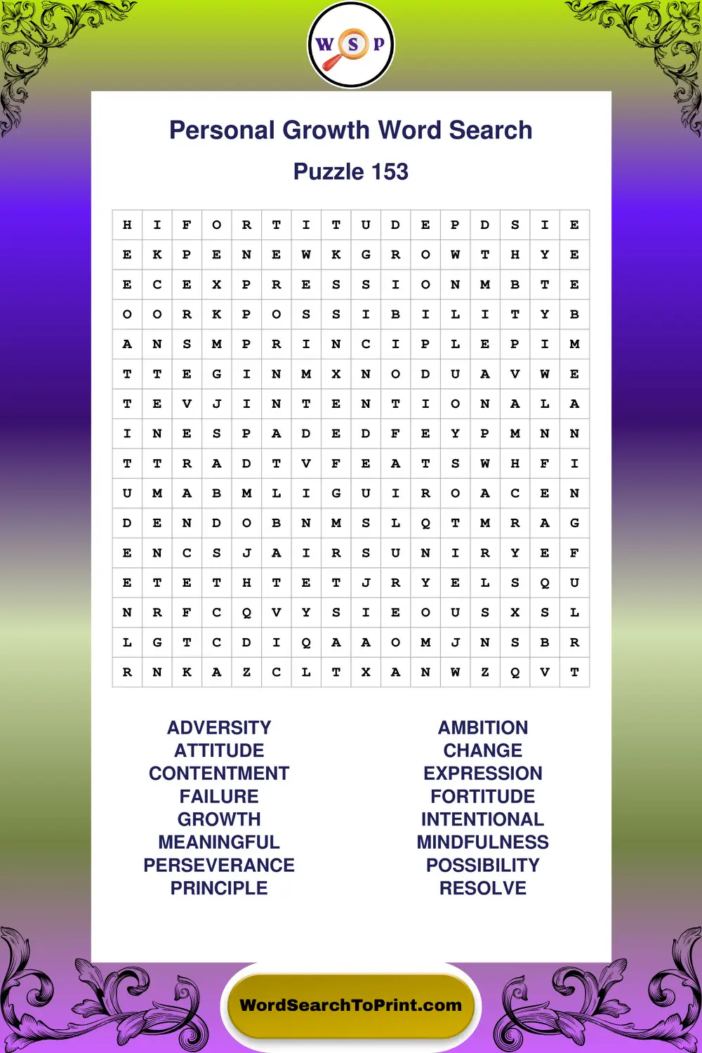 Personal Growth Word Search Puzzle 153