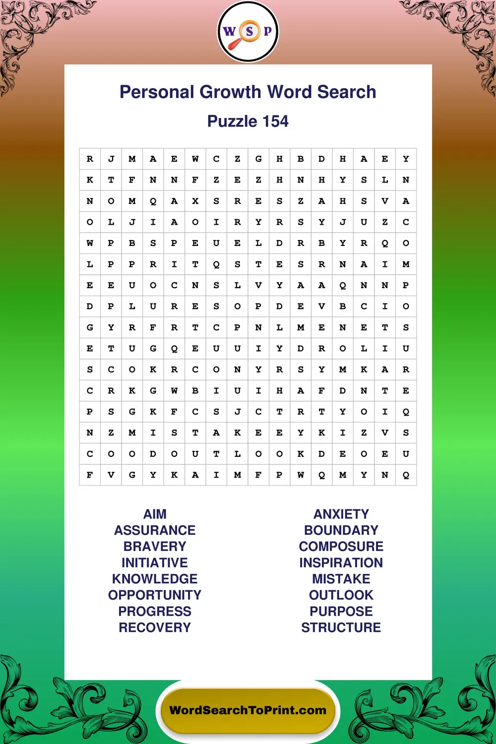 Personal Growth Word Search Puzzle 154