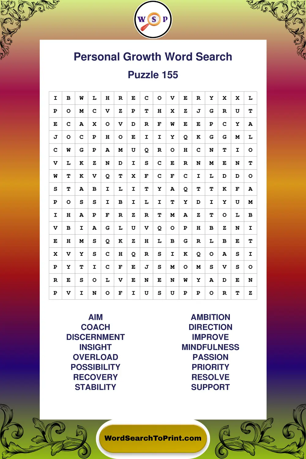 Personal Growth Word Search Puzzle 155