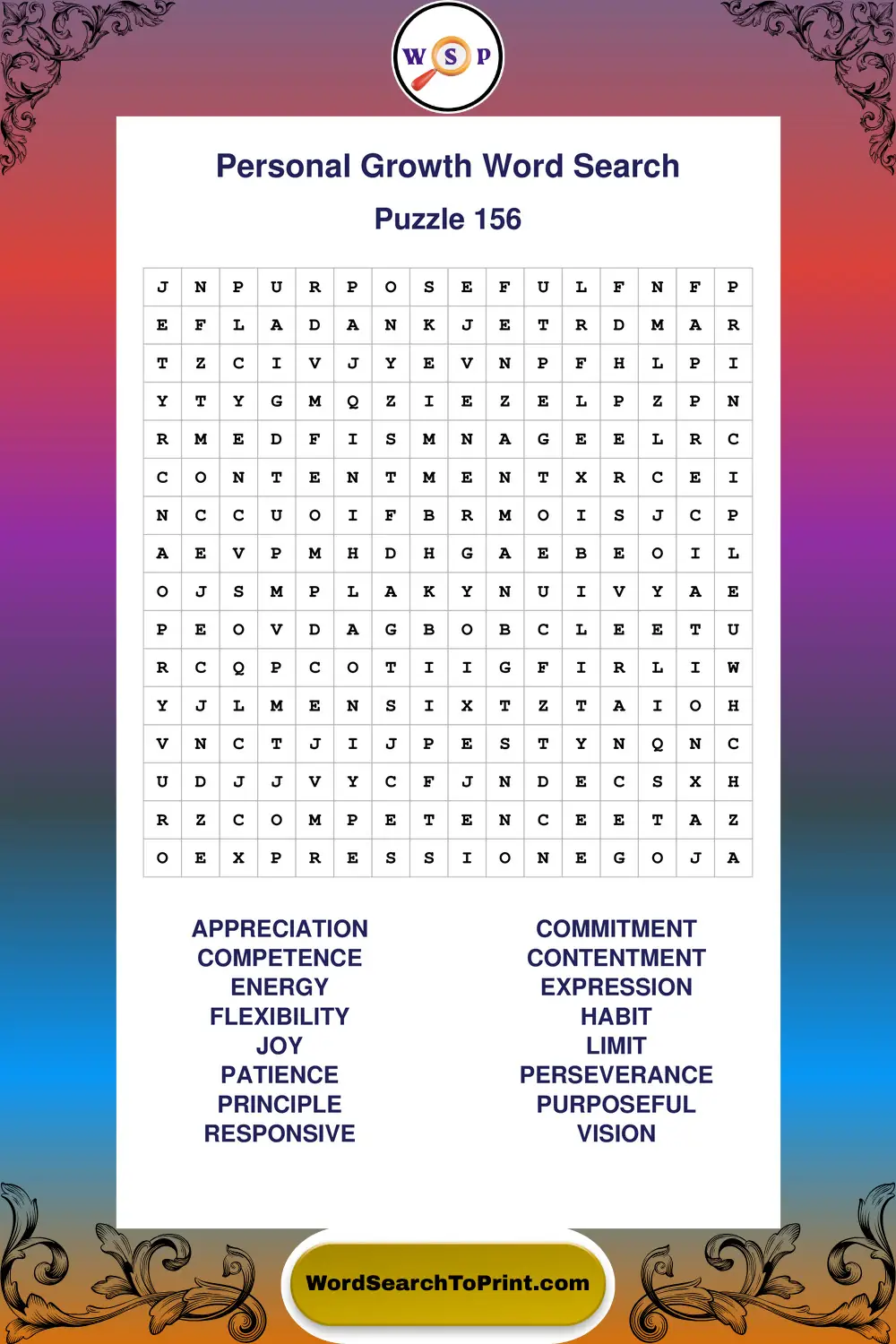 Personal Growth Word Search Puzzle 156