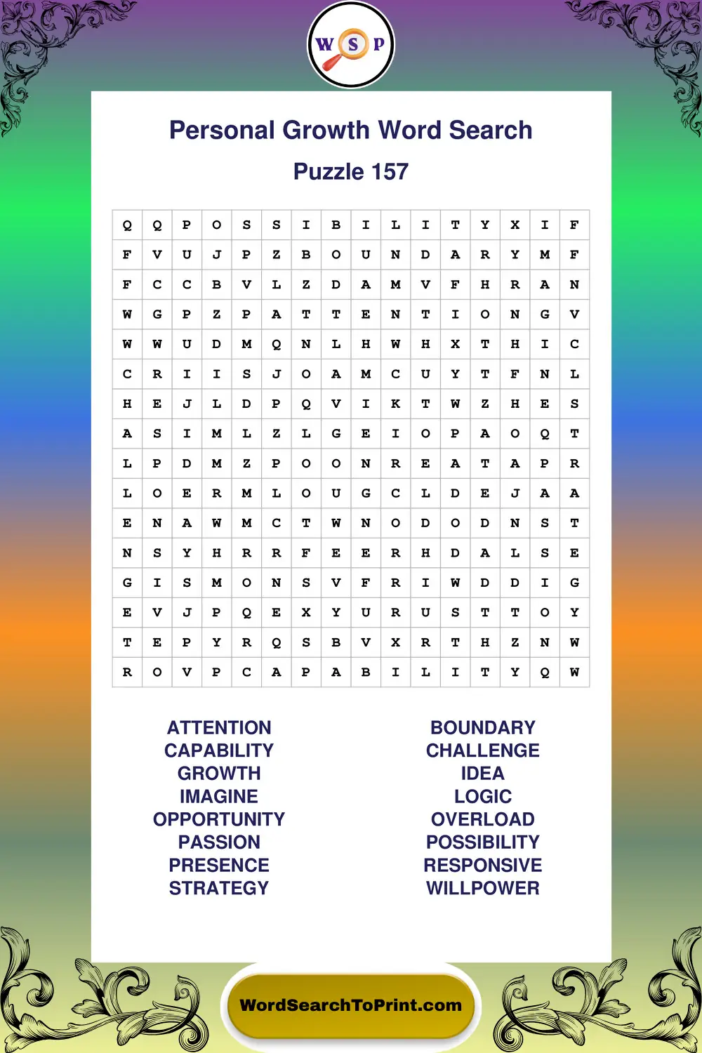 Personal Growth Word Search Puzzle 157