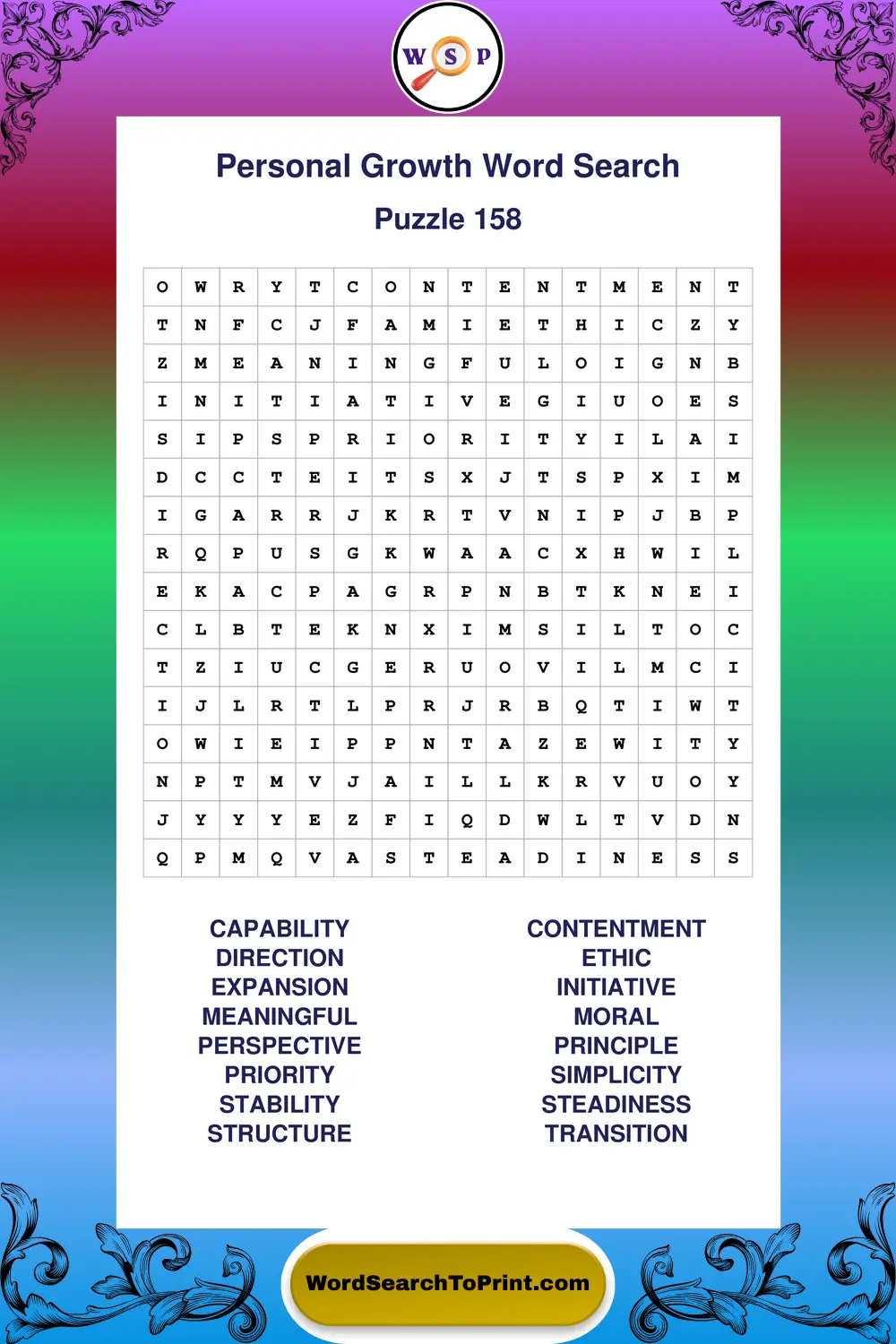 Personal Growth Word Search Puzzle 158