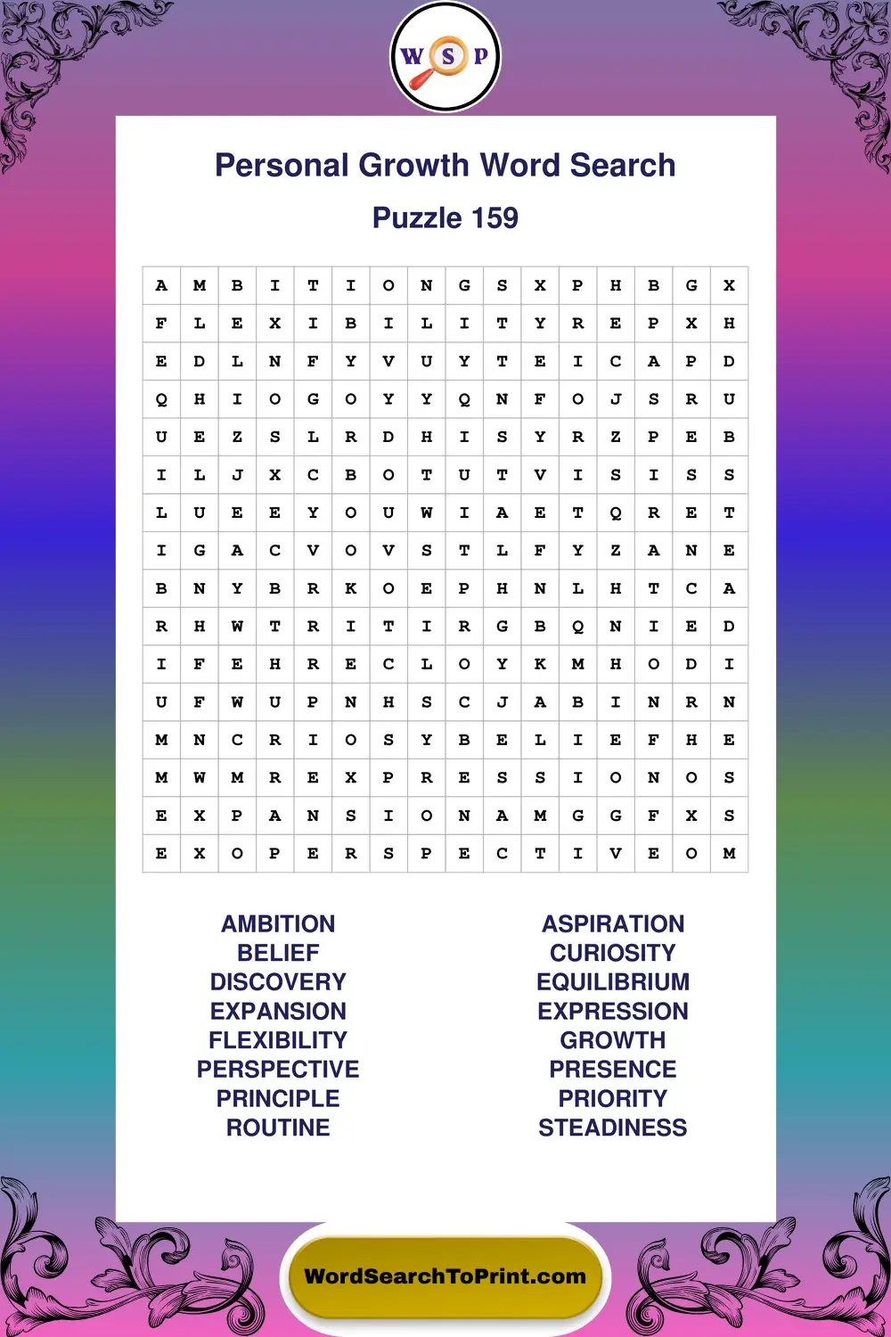 Personal Growth Word Search Puzzle 159