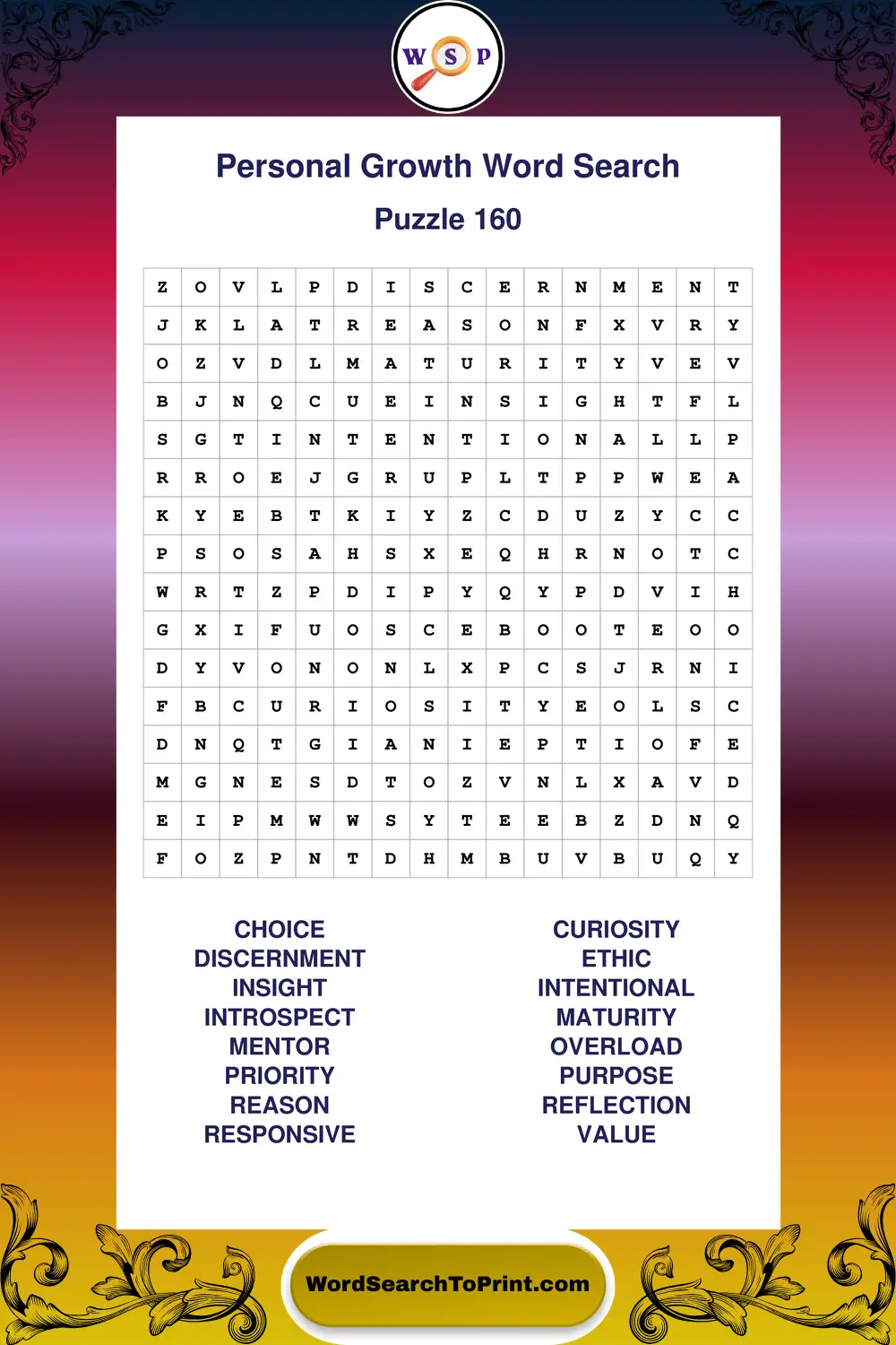 Personal Growth Word Search Puzzle 160