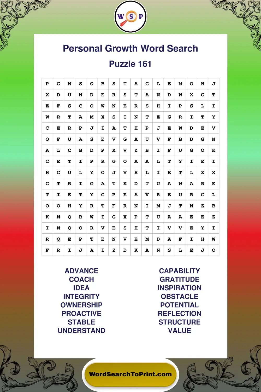 Personal Growth Word Search Puzzle 161