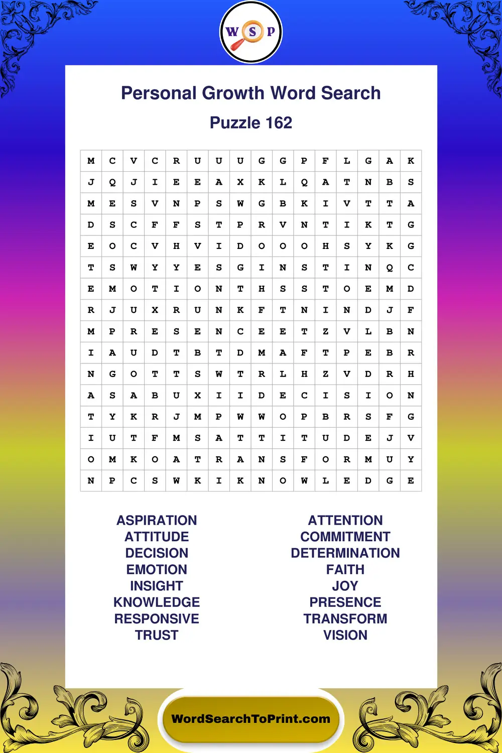 Personal Growth Word Search Puzzle 162