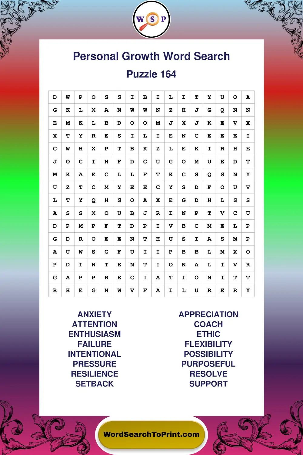 Personal Growth Word Search Puzzle 164