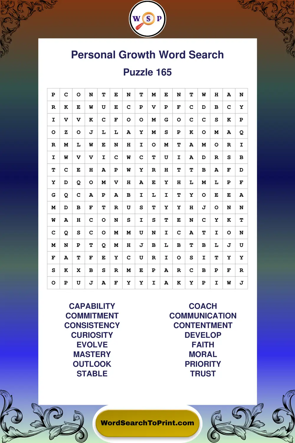 Personal Growth Word Search Puzzle 165