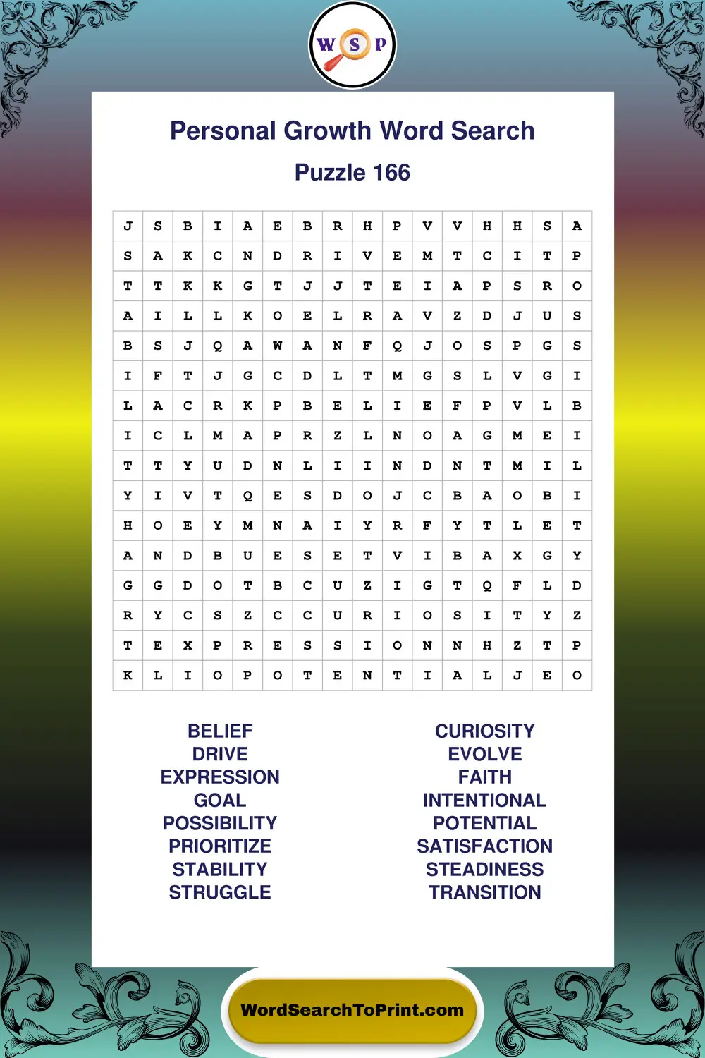 Personal Growth Word Search Puzzle 166