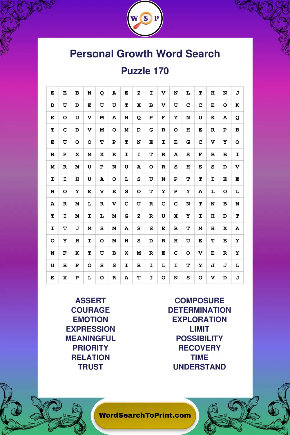 Personal Growth Word Search Puzzle 170