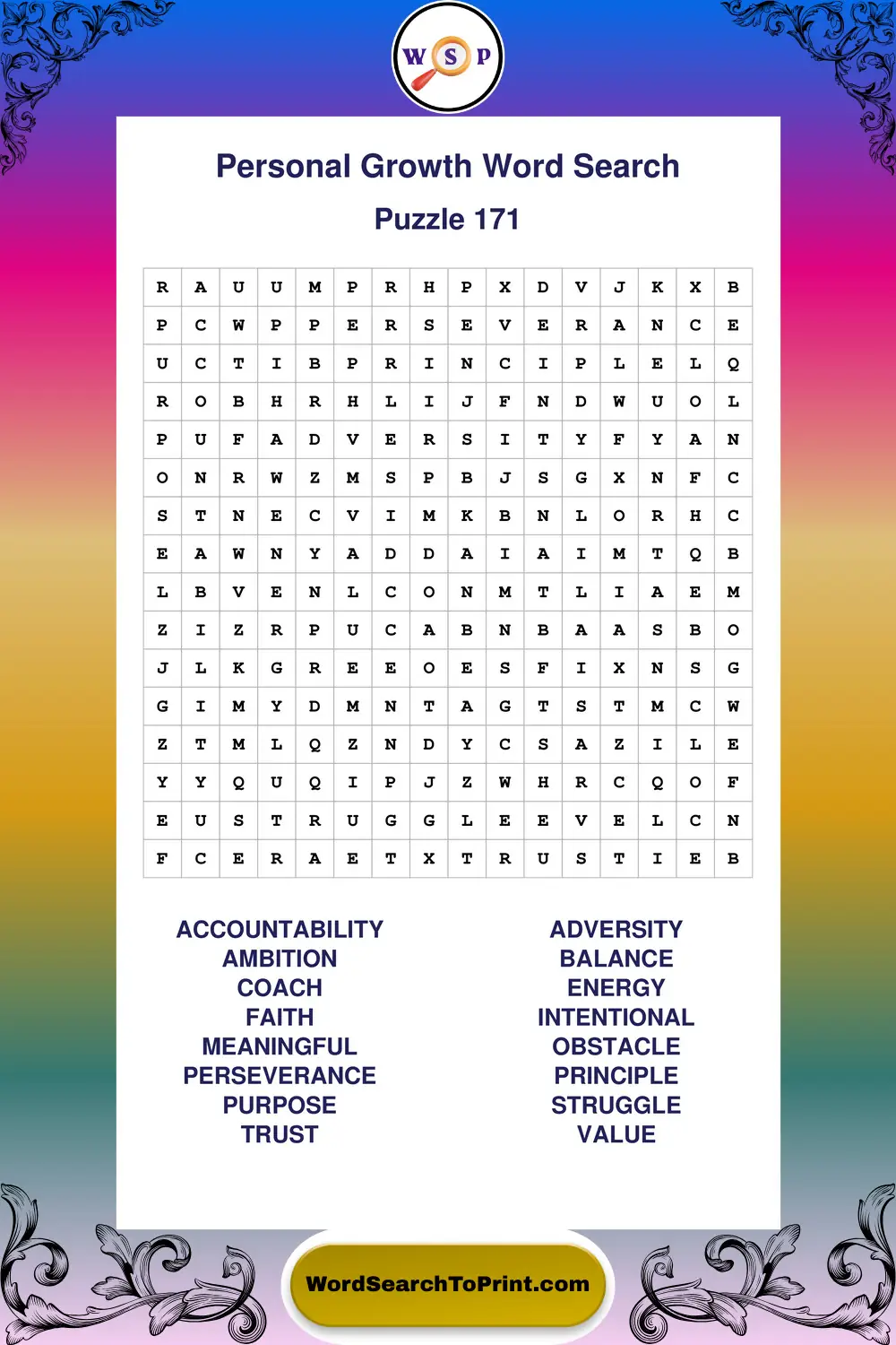 Personal Growth Word Search Puzzle 171