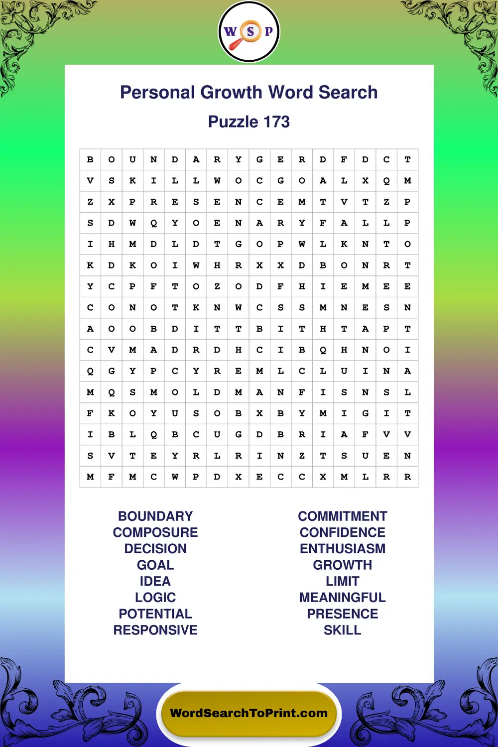 Personal Growth Word Search Puzzle 173
