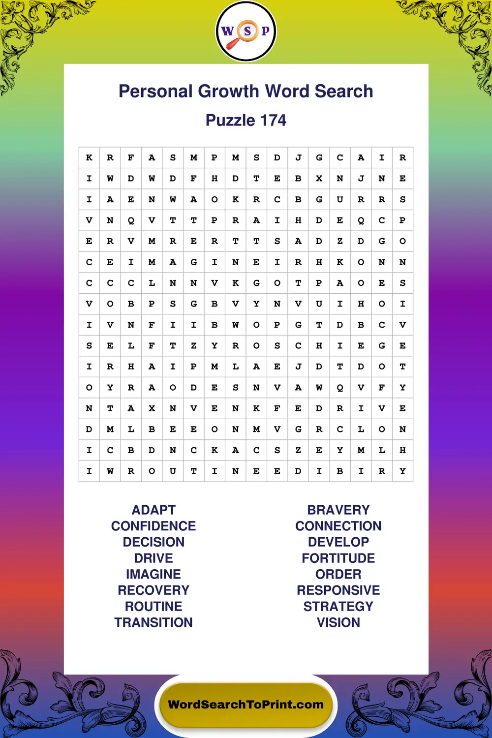 Personal Growth Word Search Puzzle 174