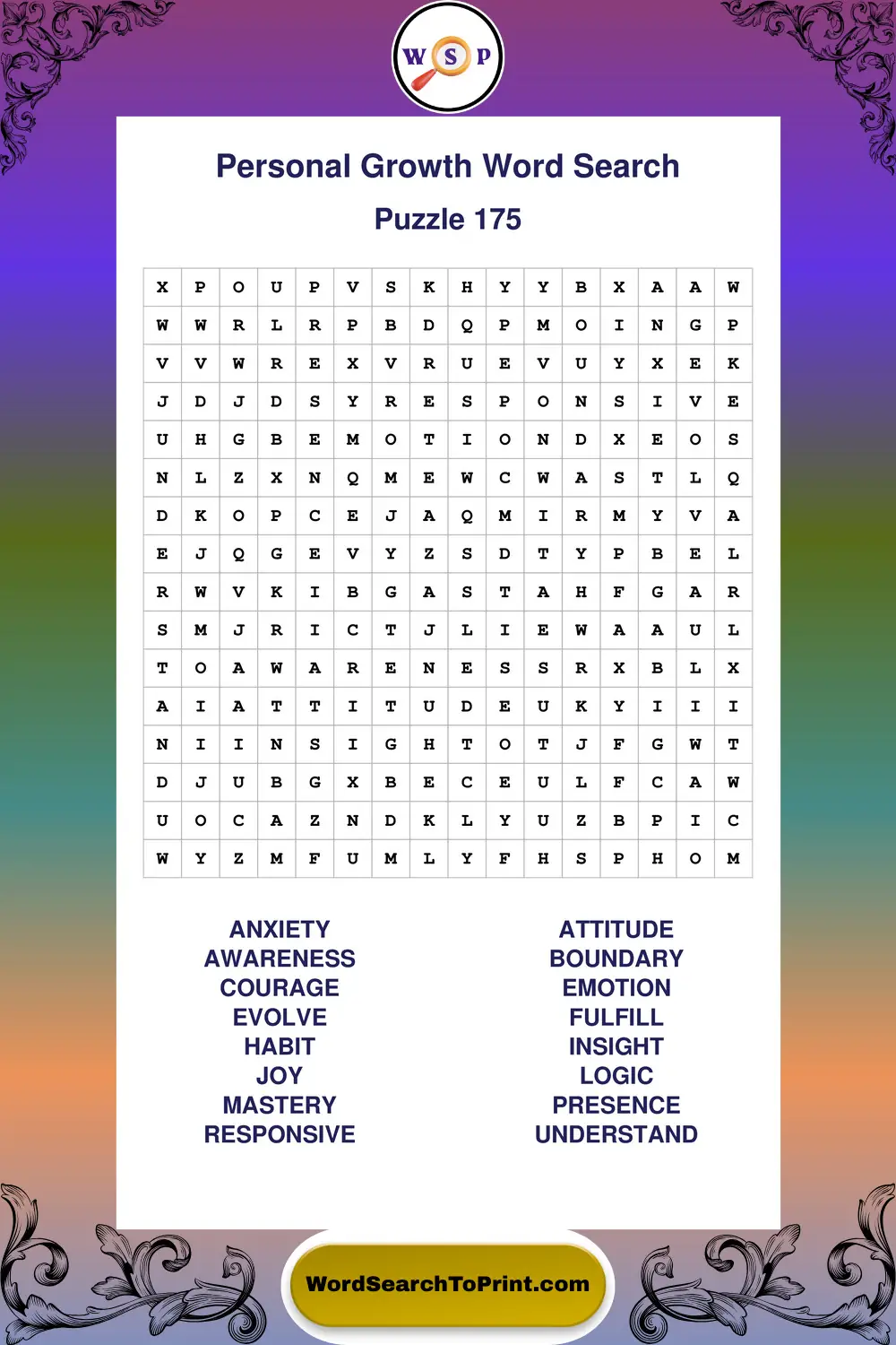Personal Growth Word Search Puzzle 175