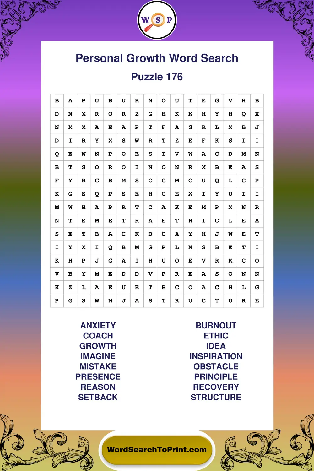 Personal Growth Word Search Puzzle 176