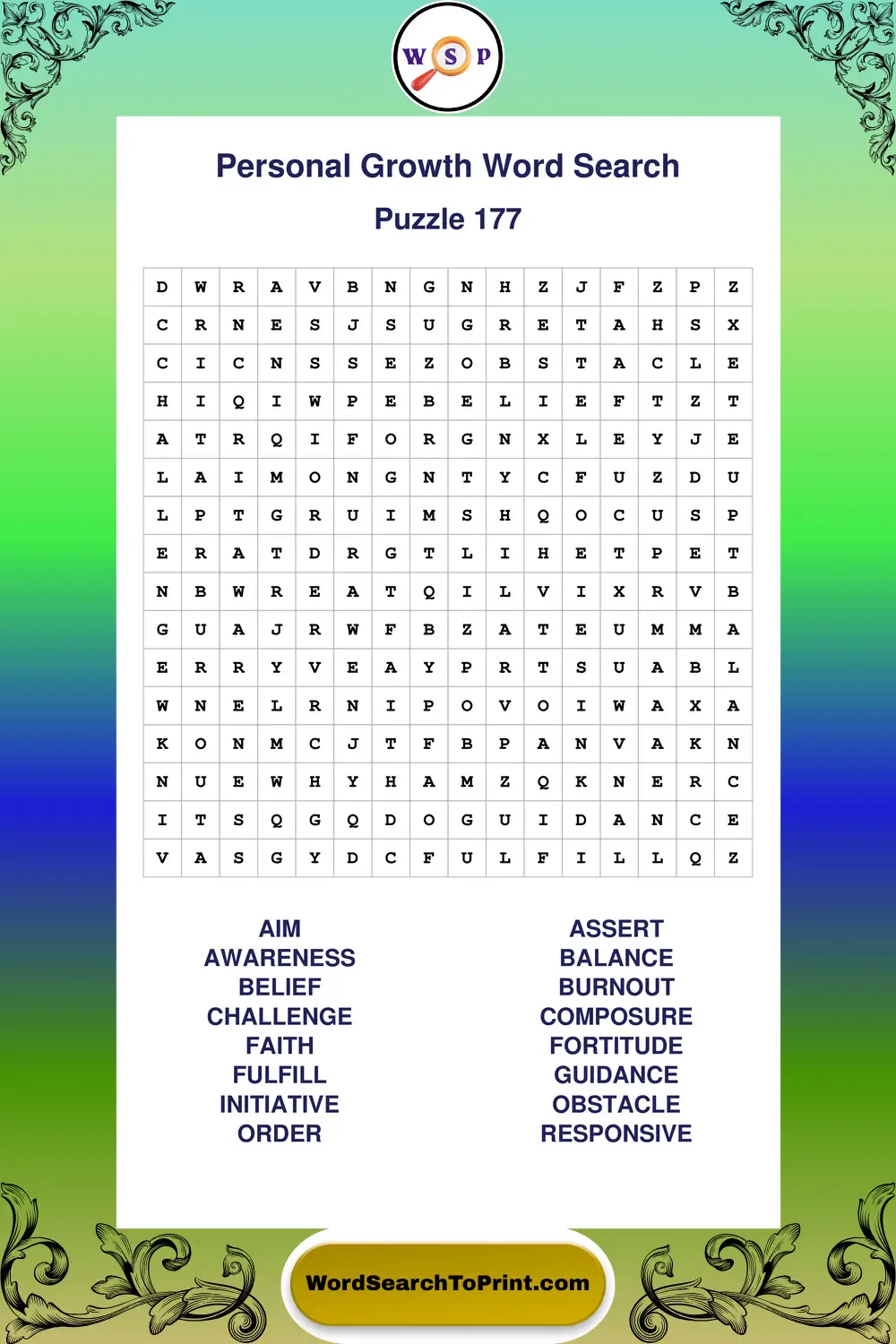 Personal Growth Word Search Puzzle 177