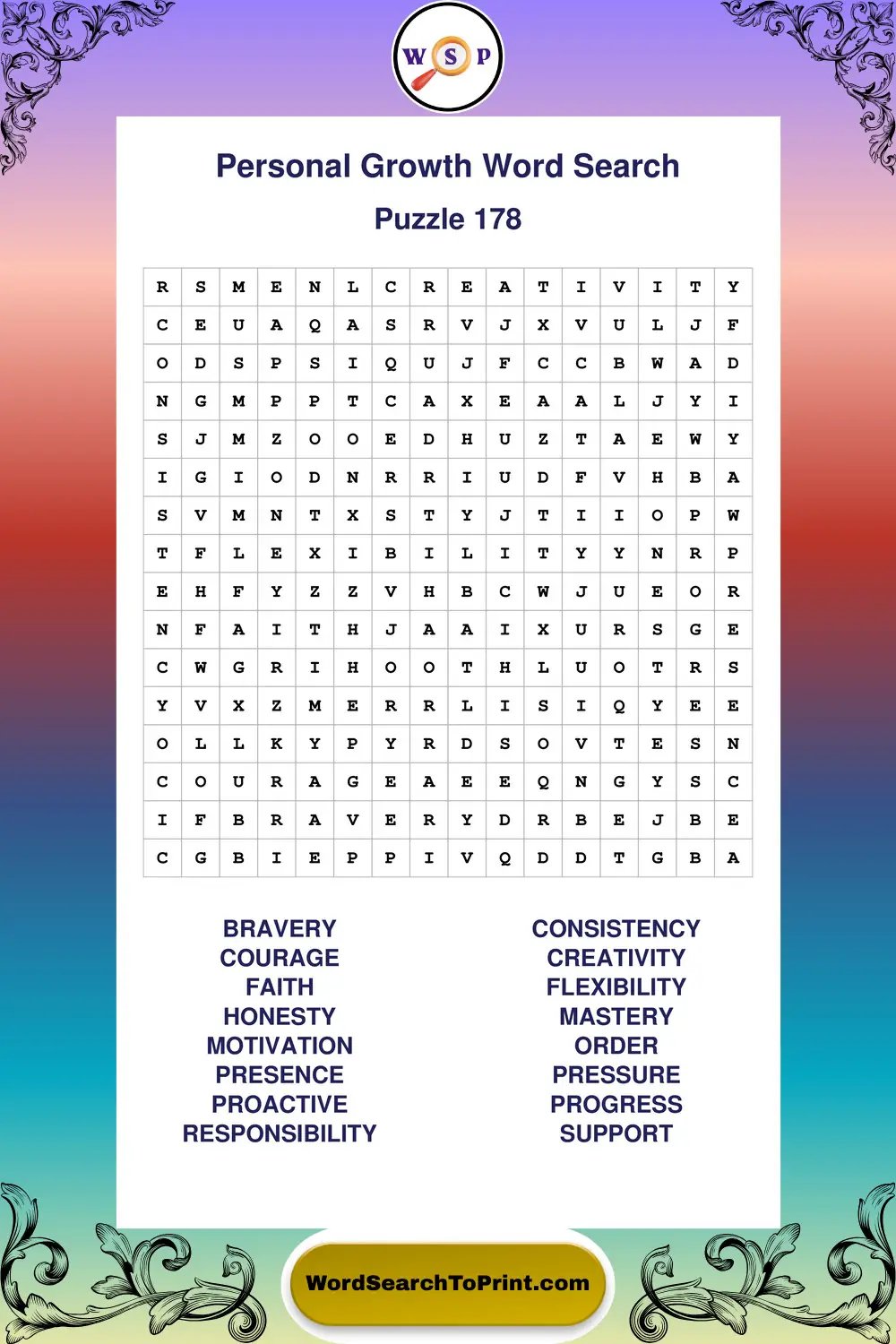 Personal Growth Word Search Puzzle 178