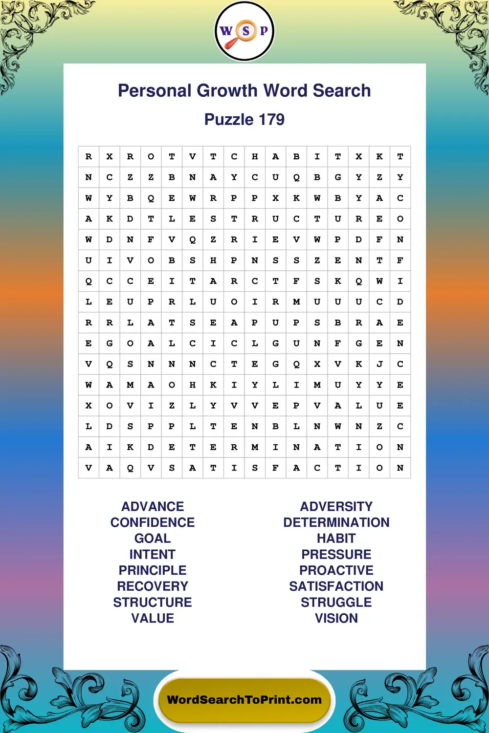 Personal Growth Word Search Puzzle 179