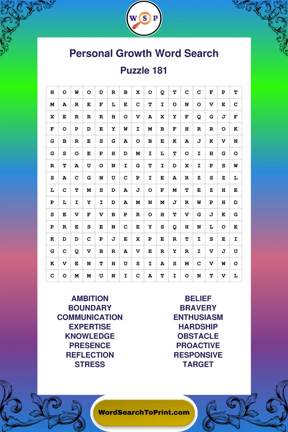 Personal Growth Word Search Puzzle 181