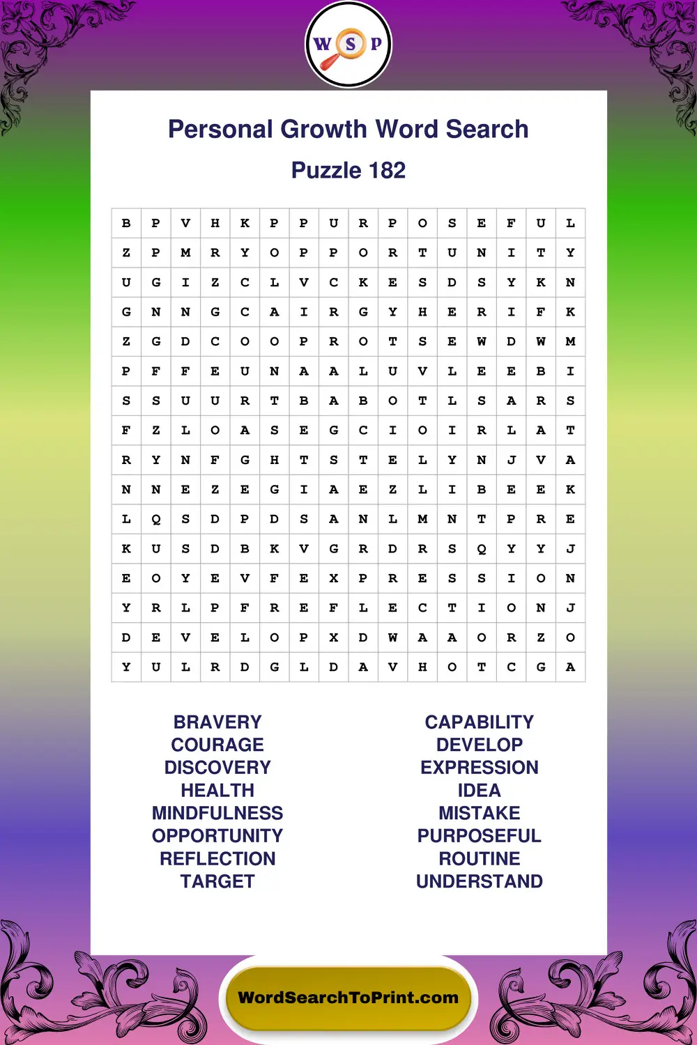Personal Growth Word Search Puzzle 182