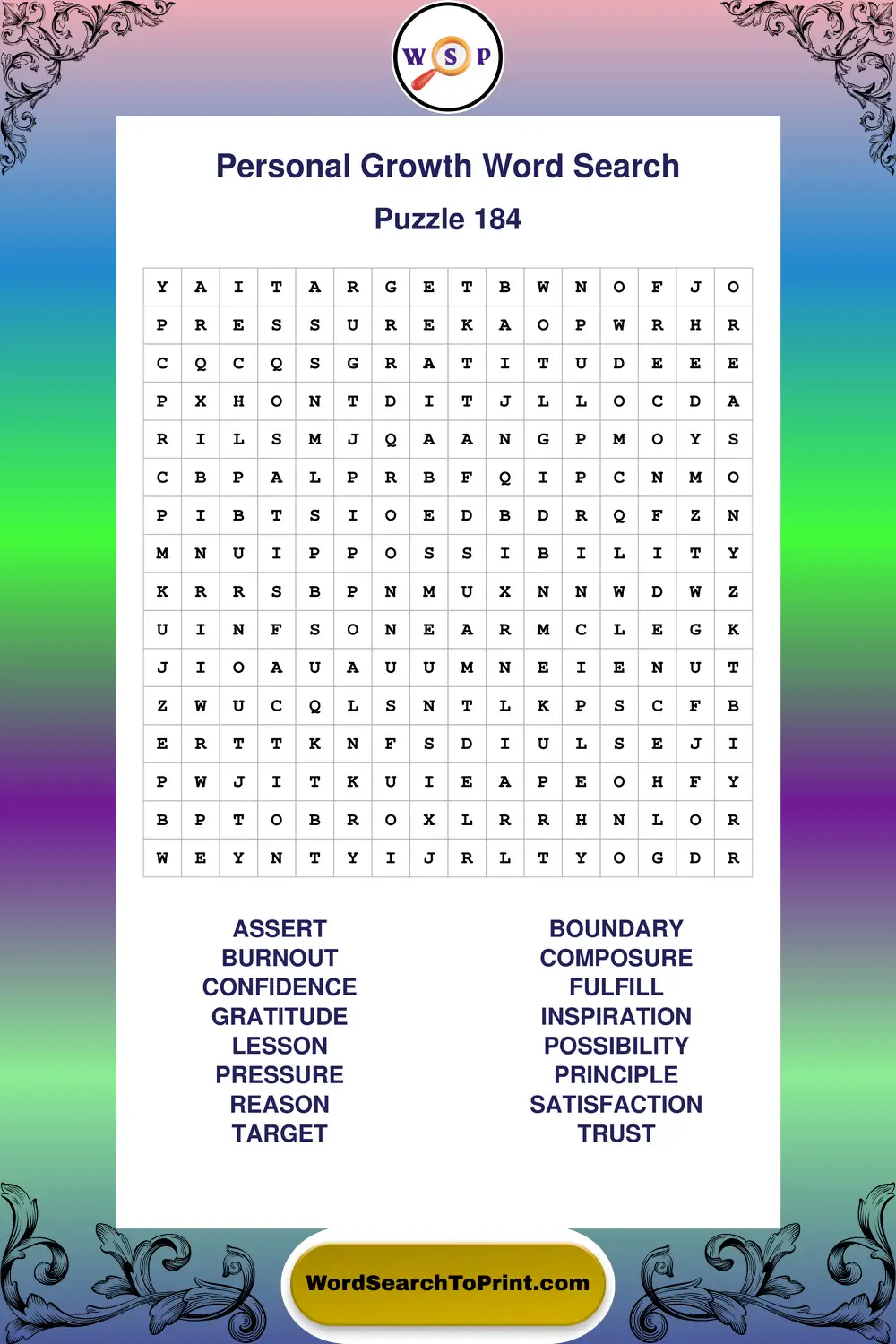 Personal Growth Word Search Puzzle 184