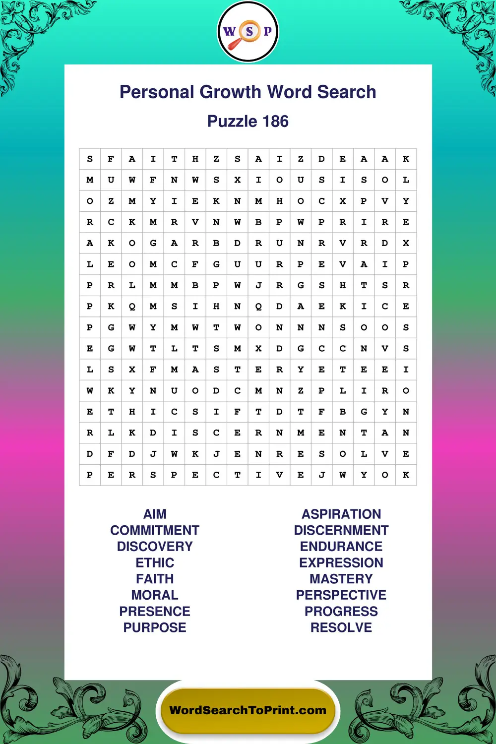 Personal Growth Word Search Puzzle 186