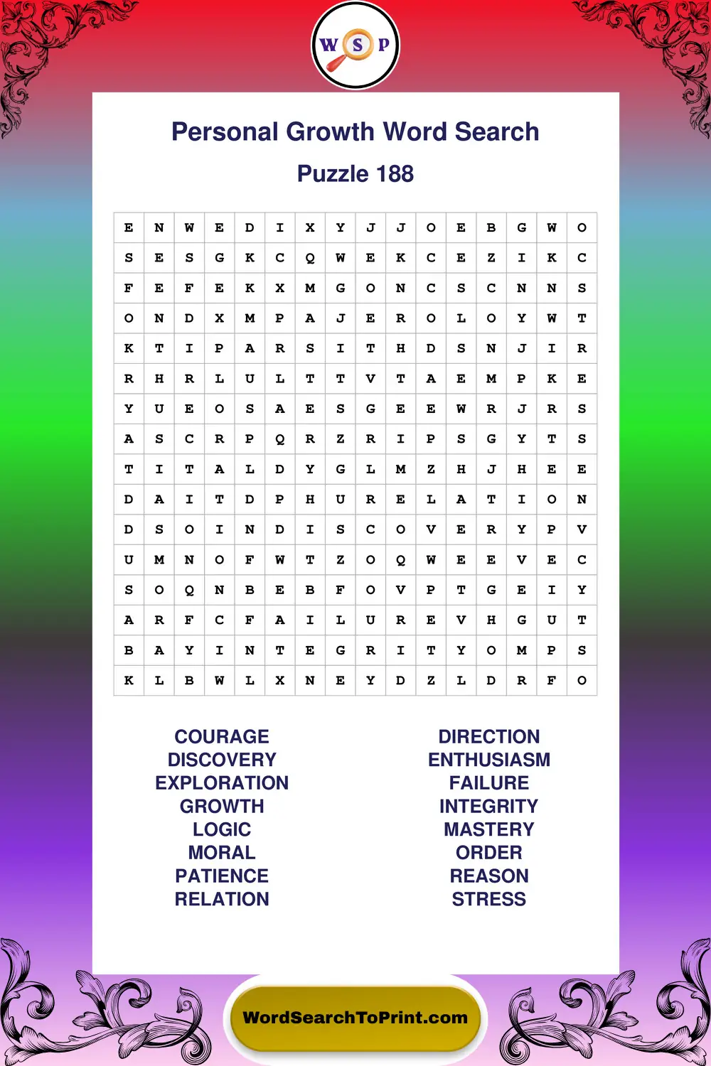 Personal Growth Word Search Puzzle 188