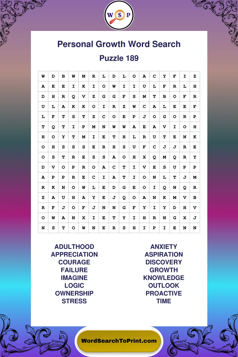 Personal Growth Word Search Puzzle 189
