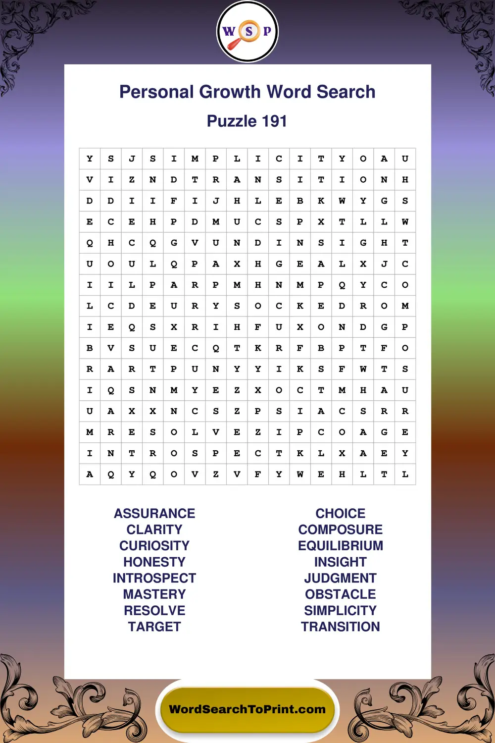 Personal Growth Word Search Puzzle 191
