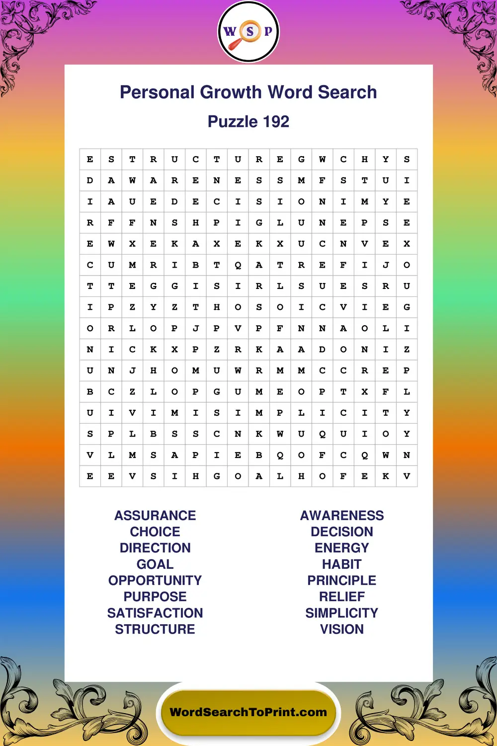 Personal Growth Word Search Puzzle 192