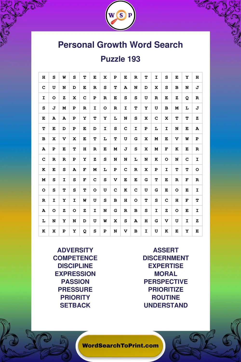 Personal Growth Word Search Puzzle 193