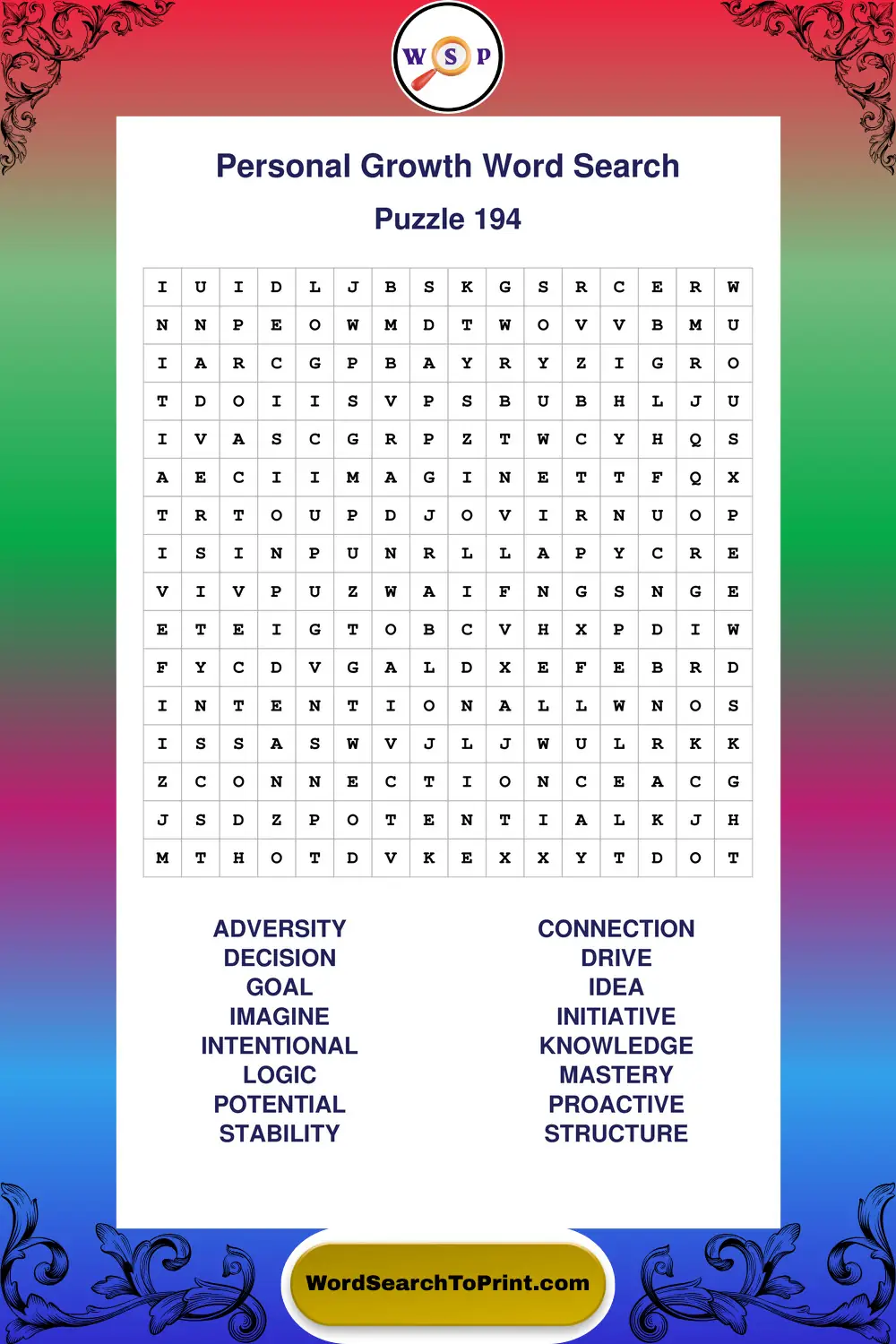 Personal Growth Word Search Puzzle 194
