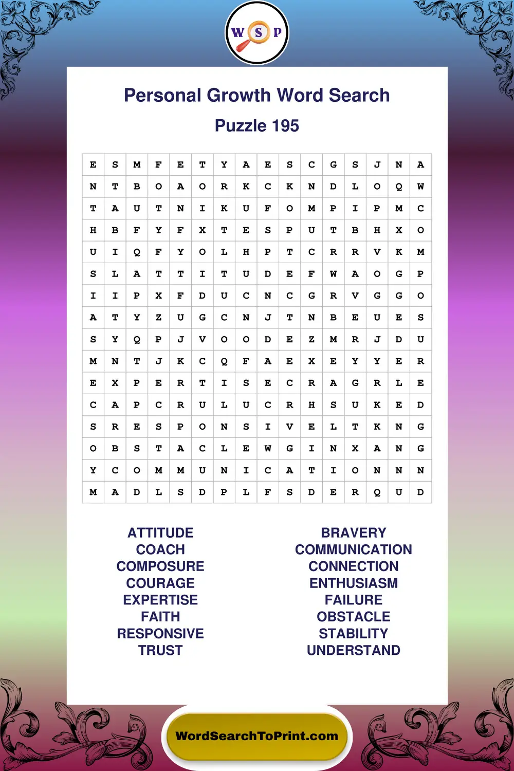 Personal Growth Word Search Puzzle 195