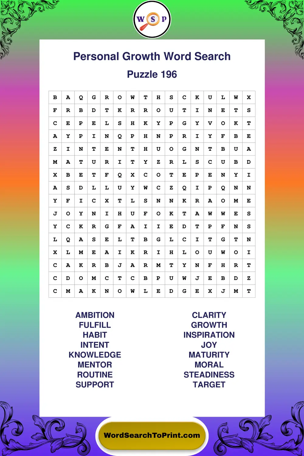 Personal Growth Word Search Puzzle 196