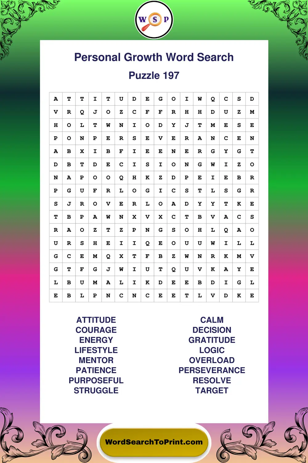 Personal Growth Word Search Puzzle 197