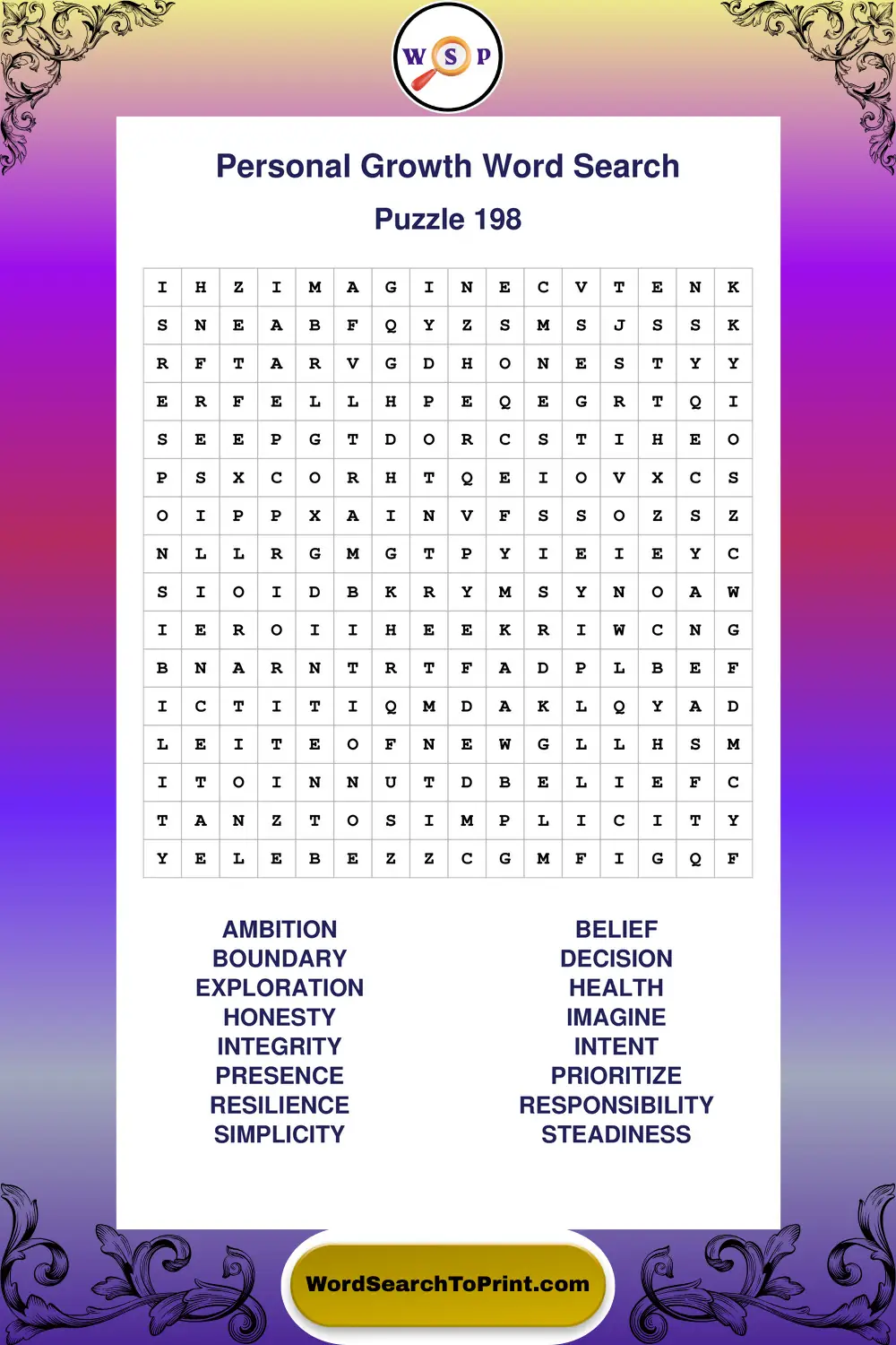 Personal Growth Word Search Puzzle 198