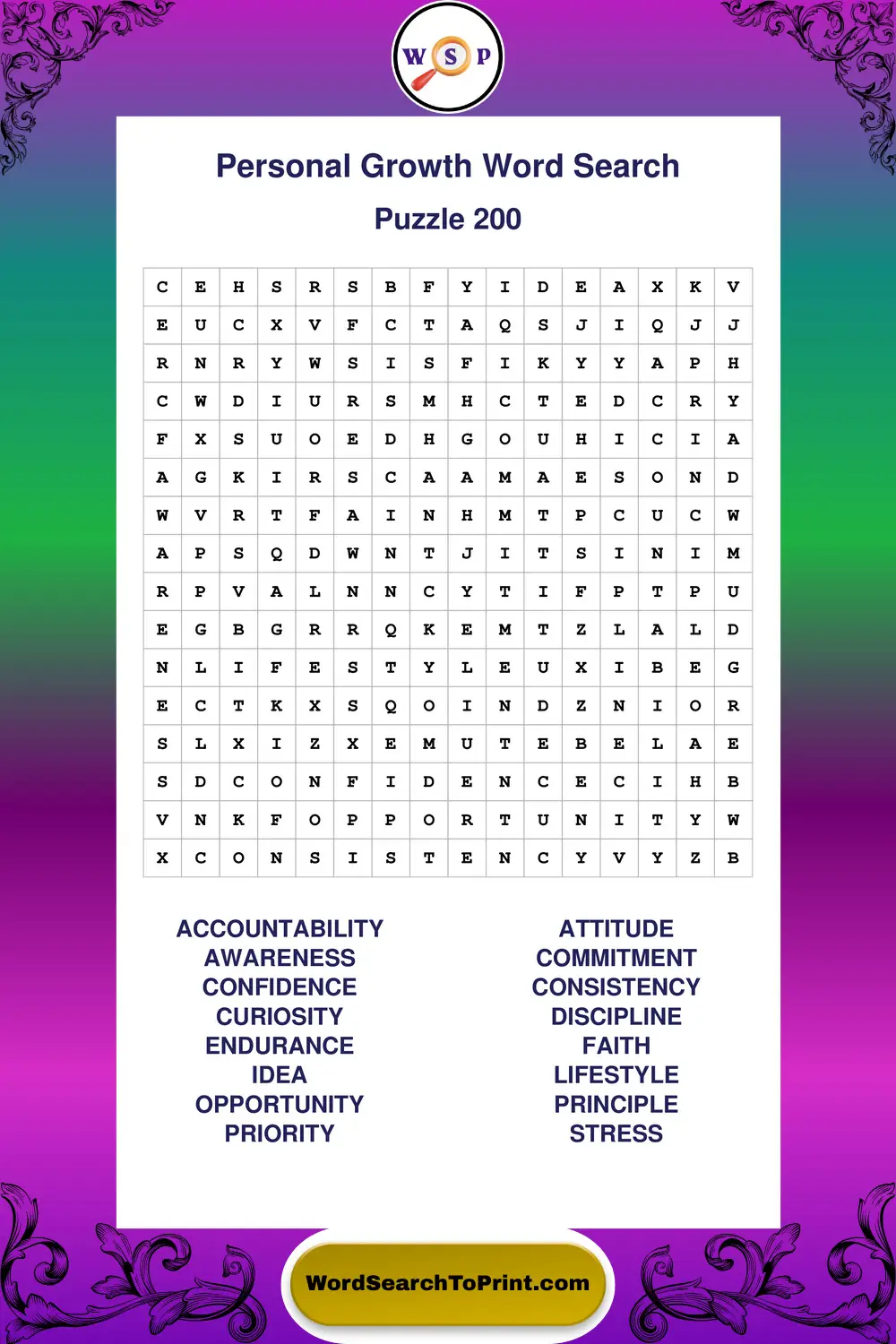 Personal Growth Word Search Puzzle 200