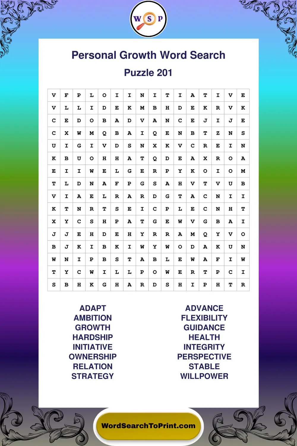 Personal Growth Word Search Puzzle 201